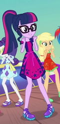 Size: 409x846 | Tagged: safe, screencap, applejack, rarity, sci-twi, twilight sparkle, equestria girls, equestria girls series, g4, i'm on a yacht, spoiler:eqg series (season 2), clothes, cropped, cute, feet, female, geode of shielding, glasses, legs, magical geodes, open-toed shoes, ponytail, shoes, skirt