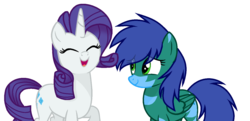 Size: 1384x668 | Tagged: safe, artist:sapphireartemis, rarity, oc, oc:flashy, pegasus, pony, g4, eyes closed, female, happy, mare, simple background, transparent background