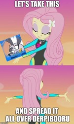 Size: 500x831 | Tagged: safe, edit, edited screencap, screencap, fluttershy, zecora, zebra, aww... baby turtles, equestria girls, g4, my little pony equestria girls: better together, leak, caption, female, geode of fauna, image macro, magical geodes, solo, text