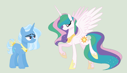 Size: 1129x650 | Tagged: safe, artist:applespaceart, princess celestia, trixie, pony, g4, female, lesbian, shipping, trixlestia