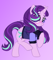 Size: 2200x2505 | Tagged: safe, artist:mint-light, starlight glimmer, pony, unicorn, g4, blushing, clothes, cute, female, glimmerbetes, high res, looking at you, mare, pink background, simple background, solo