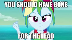 Size: 1920x1080 | Tagged: safe, edit, edited screencap, screencap, rainbow dash, equestria girls, g4, i'm on a yacht, my little pony equestria girls: better together, avengers, avengers: infinity war, caption, female, finger snap, imminent disintegration, implied death, infinity gauntlet, infinity snap, marvel, marvel cinematic universe, smug, solo, thanos, thanos snap, this will end in death, this will end with half of equestria dying, this will not end well, you should've gone for the head