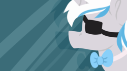 Size: 1366x768 | Tagged: safe, artist:grapegrass, oc, oc only, oc:sekr gray, pony, unicorn, bowtie, eyepatch, solo, wallpaper, ych result