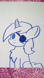 Size: 912x1600 | Tagged: safe, artist:kurolovesmemes, oc, oc only, oc:sekr gray, pony, unicorn, blushing, bowtie, eyepatch, lineart, marker drawing, solo, traditional art