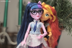 Size: 6000x4000 | Tagged: safe, artist:artofmagicpoland, sci-twi, sunset shimmer, twilight sparkle, equestria girls, equestria girls series, g4, cute, doll, female, hug, lesbian, reboot series, shimmerbetes, ship:sci-twishimmer, ship:sunsetsparkle, shipping, toy