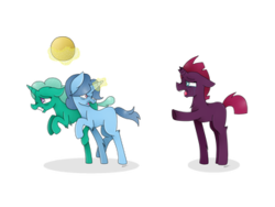 Size: 333x250 | Tagged: safe, artist:chinchidou2002, fizzlepop berrytwist, glitter drops, spring rain, tempest shadow, pony, unicorn, g4, my little pony: the movie, angry, bad future, ball, crying, filly glitter drops, filly spring rain, filly tempest shadow, horn, magic, old, sad