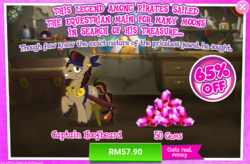 Size: 1033x678 | Tagged: safe, gameloft, idw, captain hoofbeard, g4, spoiler:comic, spoiler:comic13, spoiler:comic14, advertisement, costs real money, crack is cheaper, gem, idw showified, introduction card, male, sale, stallion