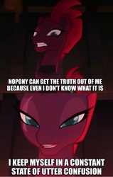 Size: 654x1030 | Tagged: safe, edit, edited screencap, screencap, tempest shadow, pony, unicorn, g4, my little pony: the movie, broken horn, caption, colonel flagg, eye scar, female, horn, image macro, impact font, m*a*s*h, mare, meme, open up your eyes, scar, solo, text