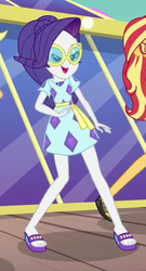 Size: 391x725 | Tagged: safe, screencap, rarity, sunset shimmer, equestria girls, g4, i'm on a yacht, my little pony equestria girls: better together, clothes, cropped, dress, feet, female, glasses, legs, offscreen character, open-toed shoes, sandals, skirt, sunglasses