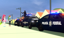 Size: 5120x3072 | Tagged: safe, artist:n3onh100, pinkie pie, rainbow dash, equestria girls, g4, my little pony equestria girls: better together, canterlot high, car, federal police, football, looking at each other, mexican, police, police car, police officer, police uniform, sports