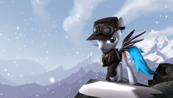 Size: 1280x720 | Tagged: safe, artist:flipchip, oc, oc only, oc:wattson, pegasus, pony, fallout equestria, 3d, clothes, enclave, grand pegasus enclave, snow, the years between, uniform