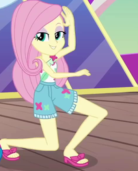 Size: 469x581 | Tagged: safe, screencap, fluttershy, equestria girls, equestria girls series, g4, i'm on a yacht, spoiler:eqg series (season 2), cropped, feet, female, legs, lidded eyes, looking at you, sandals