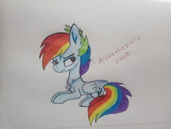 Size: 1600x1200 | Tagged: safe, artist:alizeethepony2008, rainbow dash, pony, g4, female, necklace, prone, solo, traditional art