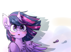 Size: 1744x1280 | Tagged: safe, artist:kaliner123, twilight sparkle, alicorn, pony, g4, blushing, bust, cheek fluff, chest fluff, cute, ear fluff, eye clipping through hair, feather, female, horn, looking at you, mare, solo, twiabetes, twilight sparkle (alicorn)