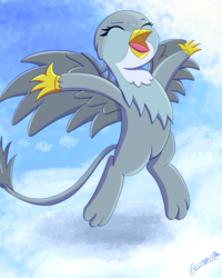 Size: 2000x2500 | Tagged: safe, artist:theunconsistentone, gabby, griffon, g4, cloud, eyes closed, female, flying, happy, high res, sky