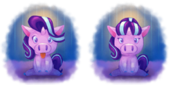 Size: 6005x2975 | Tagged: safe, artist:antart-redi, starlight glimmer, pig, pony, unicorn, g4, pigified, porklight glimmer, s5 starlight, simple background, sitting, species swap, tongue out, transparent background