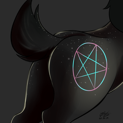 Size: 3300x3300 | Tagged: safe, artist:azerta56, oc, oc only, oc:chaoss, deer, butt, butt focus, female, high res, pentagram, plot, presenting, simple background, solo