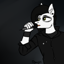 Size: 1181x1181 | Tagged: safe, artist:dyonys, oc, oc only, oc:motionless white, anthro, clothes, fluffy, male, microphone, piercing, simple background, singing, sketch, stallion
