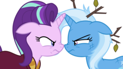 Size: 7000x3933 | Tagged: safe, artist:aeonkrow, starlight glimmer, trixie, pony, g4, absurd resolution, clothes, duo, glare, glaring daggers, messy hair, robe, scowl, simple background, transparent background, twigs, vector