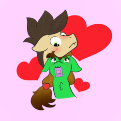 Size: 1181x1181 | Tagged: safe, artist:dyonys, oc, oc only, oc:lucky brush, oc:night chaser, pony, blushing, bust, female, hearts and hooves day, luckychaser, male, mare, mouth hold, stallion, valentine's day card
