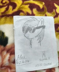 Size: 3000x3655 | Tagged: safe, artist:vankat, oc, oc only, oc:alex pozitive, pony, cool, graph paper, high res, solo, sunglasses, traditional art