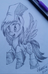 Size: 828x1260 | Tagged: artist needed, source needed, safe, derpy hooves, pegasus, pony, g4, clothes, female, nightmare night, nightmare night costume, paper bag wizard, pencil drawing, smiling, solo, traditional art