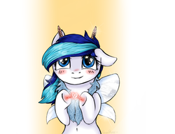 Size: 4300x3300 | Tagged: safe, artist:king-franchesco, oc, oc only, oc:cyan streak, mothpony, original species, blushing, female, heart, mare, simple background, solo
