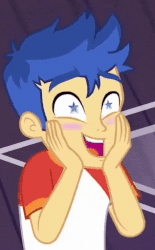 Size: 317x512 | Tagged: safe, edit, edited edit, edited screencap, screencap, flash sentry, equestria girls, equestria girls specials, g4, my little pony equestria girls: better together, my little pony equestria girls: spring breakdown, animated, blushing, cropped, gif, male, reversed, solo, speed up, starry eyes, wingding eyes