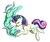 Size: 2542x2160 | Tagged: safe, artist:romablueberry, bon bon, lyra heartstrings, sweetie drops, earth pony, pony, unicorn, g4, blushing, collaboration, eyes closed, female, high res, lesbian, mare, ship:lyrabon, shipping, simple background, white background