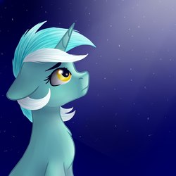 Size: 2160x2160 | Tagged: safe, artist:romablueberry, lyra heartstrings, pony, unicorn, g4, female, high res, looking up, mare, moonlight, night, solo, stars
