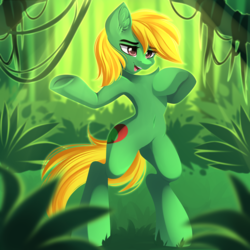 Size: 3333x3333 | Tagged: safe, artist:airiniblock, oc, oc only, oc:jungle heart, pony, rcf community, belly button, bipedal, commission, female, forest, high res, mare, solo