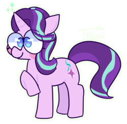 Size: 799x781 | Tagged: safe, artist:hobblt, starlight glimmer, pony, unicorn, g4, adorkable, big eyes, cute, dork, female, glimmerbetes, mare, raised hoof, smiling, solo