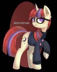 Size: 792x1002 | Tagged: safe, artist:riukime, moondancer, pony, unicorn, g4, clothes, cute, dancerbetes, female, glasses, happy, looking at you, mare, raised hoof, smiling, solo, sweater