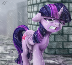 Size: 2100x1900 | Tagged: safe, artist:candyclumsy, twilight sparkle, alicorn, pony, g4, crying, female, floppy ears, mare, rain, sad, solo, twilight sparkle (alicorn), wet