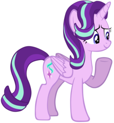 Size: 3160x3384 | Tagged: safe, artist:dashievectors9000, starlight glimmer, alicorn, pony, alicornified, cute, female, glimmerbetes, lidded eyes, mare, race swap, raised hoof, simple background, smiling, solo, starlicorn, transparent background, vector