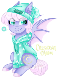 Size: 976x1297 | Tagged: safe, artist:nekomellow, oc, oc:crescent charm, bat pony, pony, clothes, cute, sweater