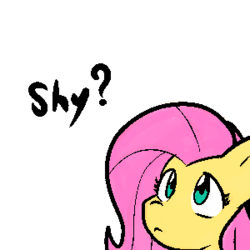 Size: 300x300 | Tagged: safe, artist:zutcha, fluttershy, pegasus, pony, g4, :<, bust, female, mare, question, simple background, solo, text, white background