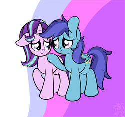 Size: 1842x1727 | Tagged: safe, artist:php142, starlight glimmer, oc, oc:sierra nightingale, pegasus, pony, unicorn, g4, canon x oc, cute, female, looking at each other, male, self insert