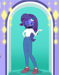 Size: 457x583 | Tagged: safe, princess luna, rarity, human, anthro, equestria girls, fashion photo booth, g4, 3d, creepy, cropped, eqg promo pose set, faic, female, game, nightmare fuel, not salmon, s1 luna, screenshots, smiling, solo, source filmmaker, wat, wtf