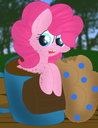 Size: 2550x3300 | Tagged: safe, artist:skyflys, pinkie pie, earth pony, pony, g4, coffee, coffee mug, cup, cup of pony, cute, dirty, female, food, high res, mare, messy eating, micro, muffin, mug, small, solo