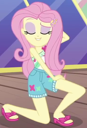 Size: 373x553 | Tagged: safe, screencap, fluttershy, equestria girls, g4, i'm on a yacht, my little pony equestria girls: better together, adorasexy, cropped, cute, eyes closed, eyeshadow, feet, female, geode of fauna, legs, magical geodes, makeup, pose, sandals, sexy, shyabetes, toes