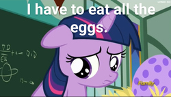 Size: 1280x727 | Tagged: safe, edit, edited screencap, screencap, twilight sparkle, pony, g4, the cutie mark chronicles, egg, female, filly, filly twilight sparkle, you have to eat all the eggs, younger