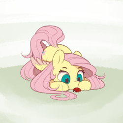 Size: 3000x3000 | Tagged: safe, artist:evehly, fluttershy, insect, ladybug, pegasus, pony, g4, colored wings, colored wingtips, cute, eyes on the prize, face down ass up, female, grass, high res, looking at something, mare, shyabetes, simple background, solo, white background, wing fluff