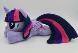 Size: 957x658 | Tagged: safe, artist:lunarchik13, twilight sparkle, alicorn, pony, g4, beanie (plushie), female, folded wings, irl, mare, photo, plushie, prone, solo, twilight sparkle (alicorn), wings