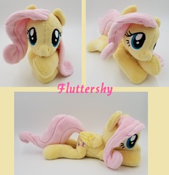 Size: 1099x1139 | Tagged: safe, artist:lunarchik13, fluttershy, pegasus, pony, g4, beanie (plushie), female, folded wings, irl, mare, photo, plushie, prone, solo, wings