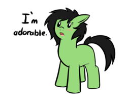 Size: 901x706 | Tagged: safe, artist:cutelewds, oc, oc only, oc:filly anon, earth pony, pony, blushing, female, filly, realization, simple background, solo, text, transparent background