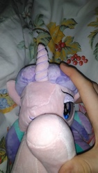 Size: 2340x4160 | Tagged: safe, starlight glimmer, pony, unicorn, g4, boop, female, hand, irl, parody, photo, plushie, self-boop