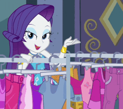 Size: 812x720 | Tagged: safe, screencap, rarity, equestria girls, g4, my little pony equestria girls: better together, street chic, animated, beautiful, bracelet, clothes, clothes rack, cropped, cute, dress, eyeshadow, female, gif, jewelry, lidded eyes, makeup, raribetes, rarity peplum dress, solo