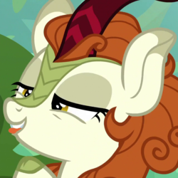 Size: 645x645 | Tagged: safe, screencap, autumn blaze, kirin, g4, sounds of silence, biting, bust, cropped, curved horn, derp, faic, female, horn, mare, portrait, solo, tongue bite, tongue out