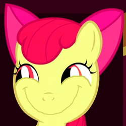 Size: 310x310 | Tagged: safe, edit, edited screencap, screencap, apple bloom, earth pony, pony, g4, just for sidekicks, adorabloom, adoracreepy, creepy, cropped, cute, faic, smiling, smirk, smug